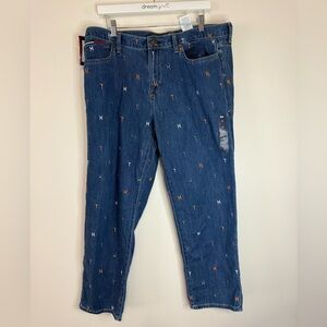 Tommy Hilfiger NWT Embroidered Dark Blue Denim Boyfriend Jeans in size 14